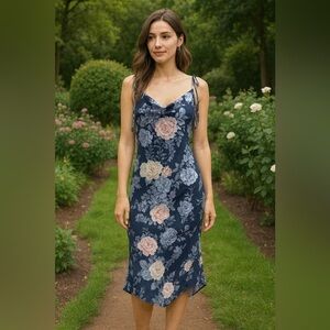 shein 🌸 Navy Floral Slip Dress with Tie Straps – Women’s Size M
